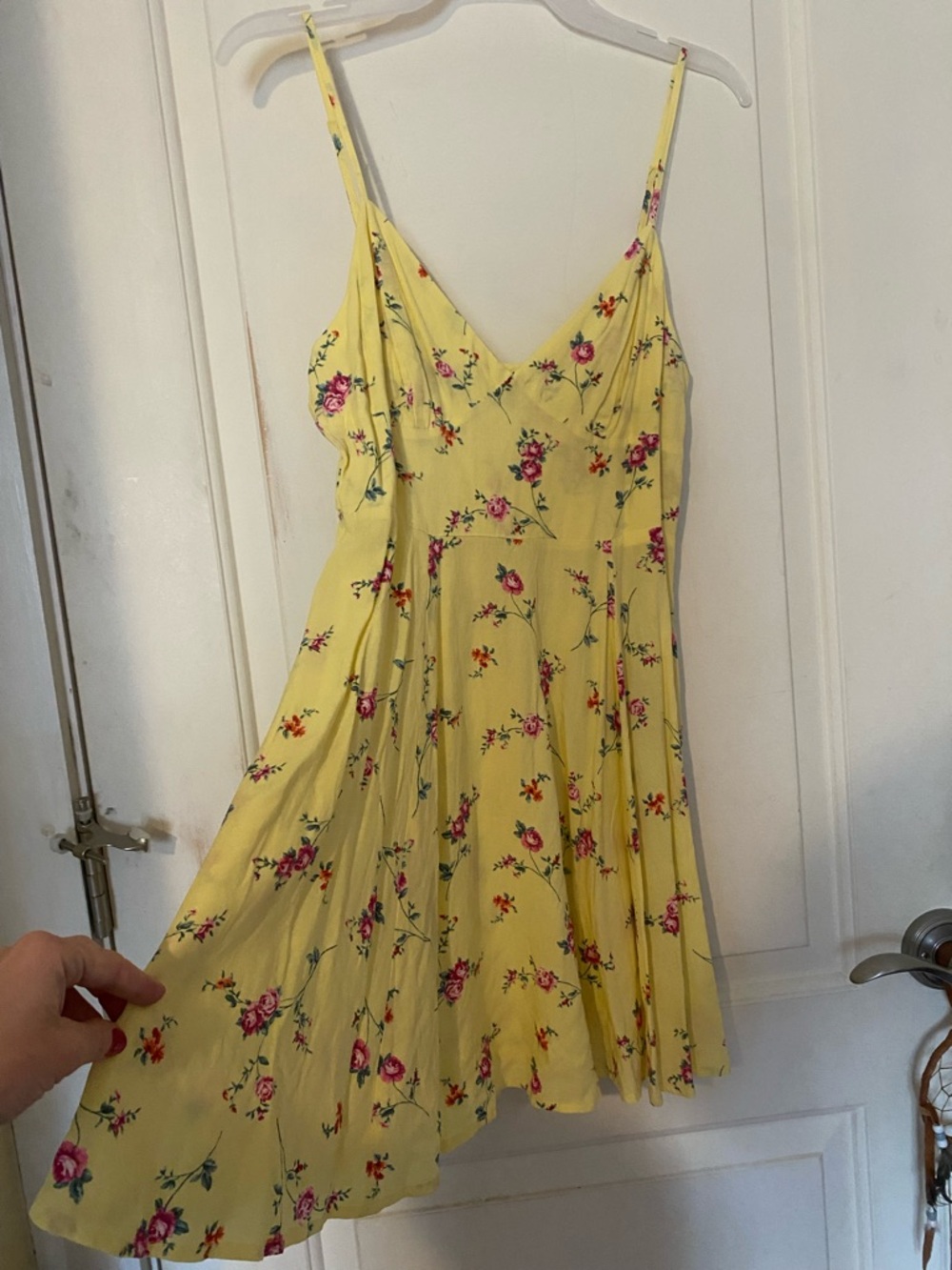 Hollister Yellow Floral Mini Dress with Pink & Green Accents